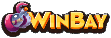 Logo WinBay s barevným symbolem vlevo a žluto oranžovým nápisem na tmavém pozadí